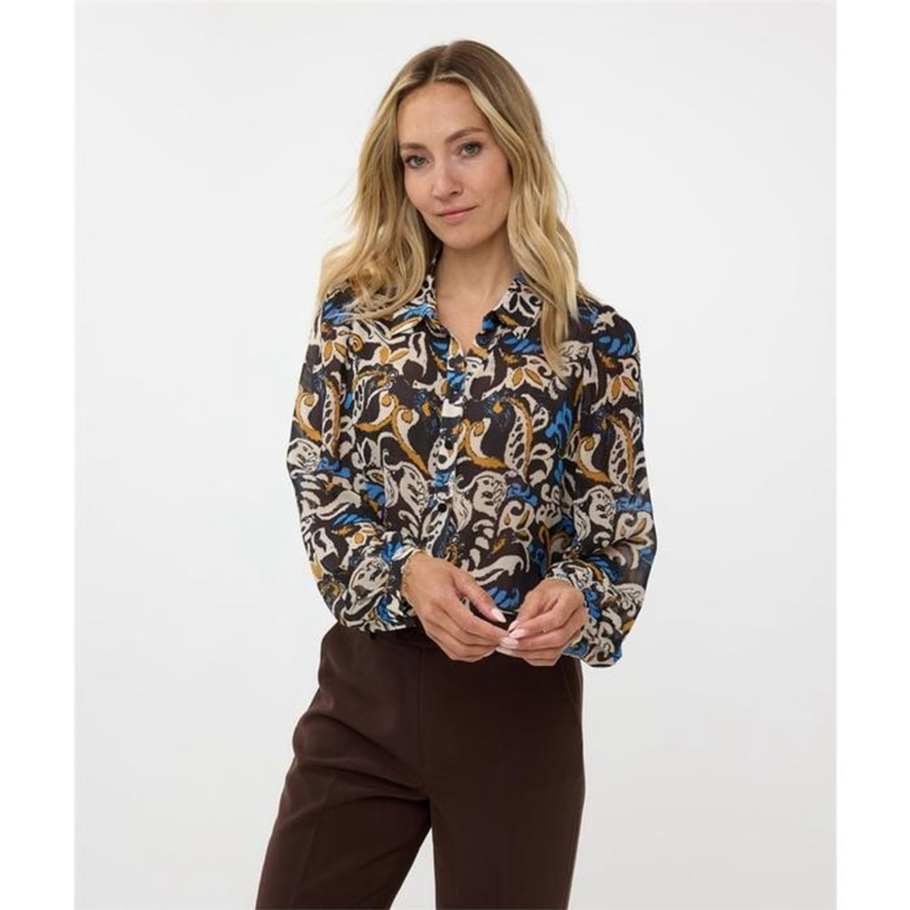 ESQUALO Paisley Floral Button Down Boho Semi Sheer Blouse Long Sleeve Top Medium - Picture 11 of 11